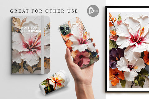 Digital Paper 3D Hibiscus Flower Digital Pattern artnoy 