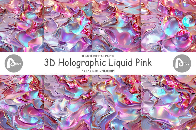 Digital Paper 3D Holographic Pink Liquid Digital Pattern artnoy 