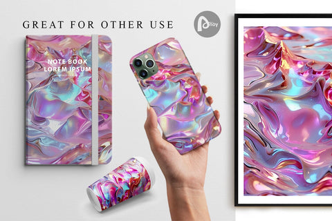 Digital Paper 3D Holographic Pink Liquid Digital Pattern artnoy 