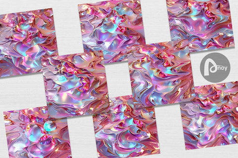 Digital Paper 3D Holographic Pink Liquid Digital Pattern artnoy 