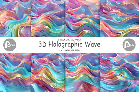Digital Paper 3D Holographic Wave Digital Pattern artnoy 