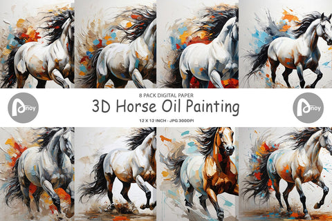 Digital Paper 3D Horse Painting Digital Pattern artnoy 