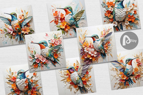 Digital Paper 3D Hummingbird Painting Digital Pattern artnoy 