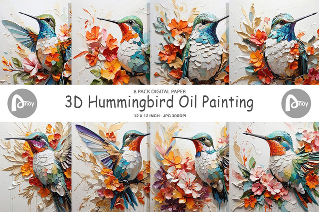 Digital Paper 3D Hummingbird Painting Digital Pattern artnoy 