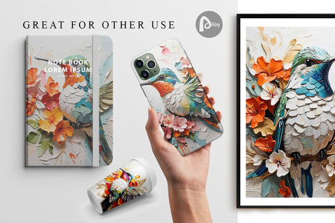 Digital Paper 3D Hummingbird Painting Digital Pattern artnoy 