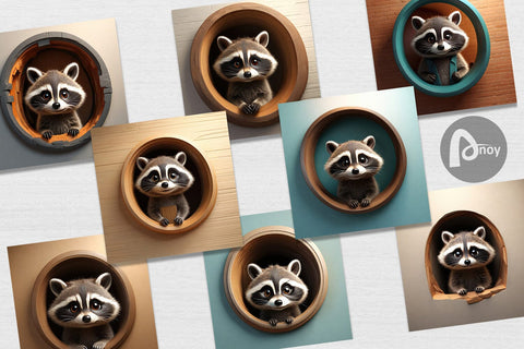 Digital Paper 3D Illustration Raccoon Digital Pattern artnoy 
