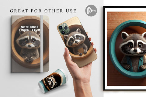 Digital Paper 3D Illustration Raccoon Digital Pattern artnoy 