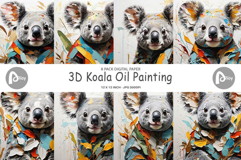 Digital Paper 3D Koala Painting Digital Pattern artnoy 