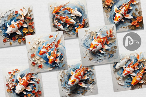 Digital Paper 3D Koi Fish Painting Digital Pattern artnoy 