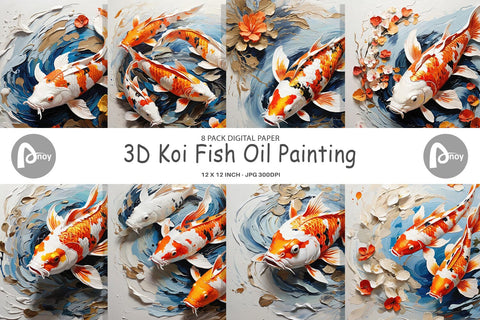 Digital Paper 3D Koi Fish Painting Digital Pattern artnoy 