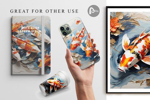 Digital Paper 3D Koi Fish Painting Digital Pattern artnoy 