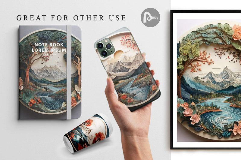 Digital Paper 3D Landscape Mountain Tree - So Fontsy