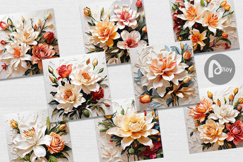 Digital Paper 3D Lily Flower Painting Digital Pattern artnoy 