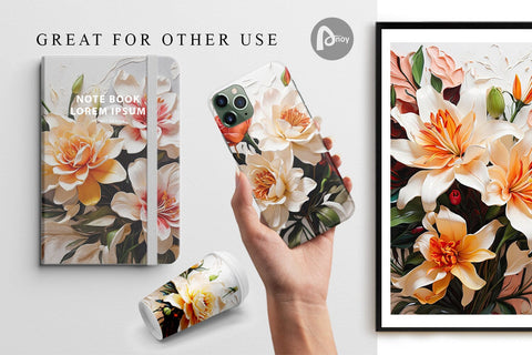 Digital Paper 3D Lily Flower Painting Digital Pattern artnoy 