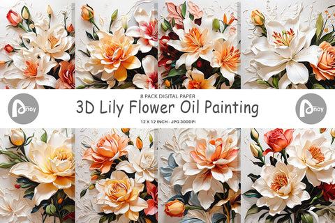 Digital Paper 3D Lily Flower Painting Digital Pattern artnoy 