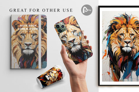Digital Paper 3D Lion Painting Digital Pattern artnoy 