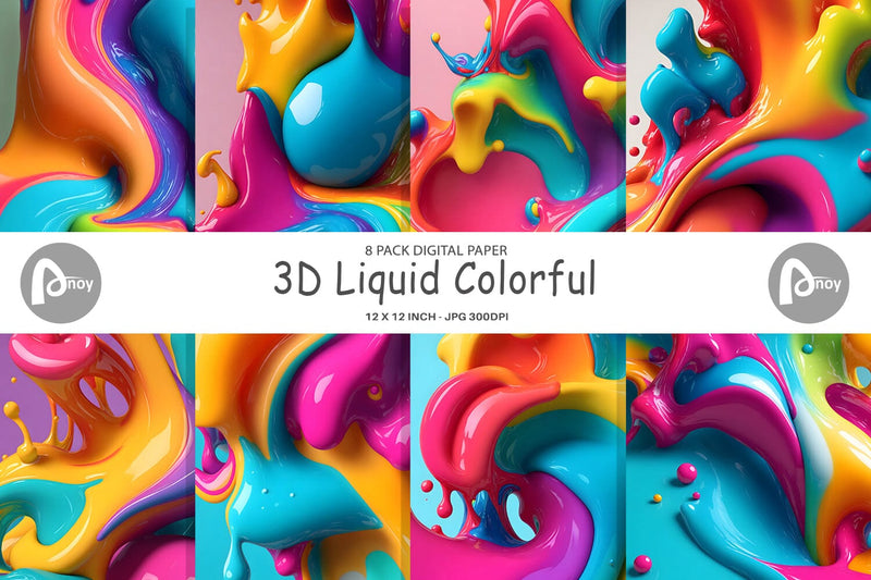 Digital Paper 3D Liquid Colorful Digital Pattern artnoy 