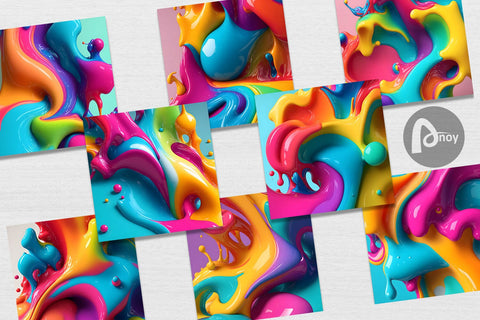 Digital Paper 3D Liquid Colorful Digital Pattern artnoy 