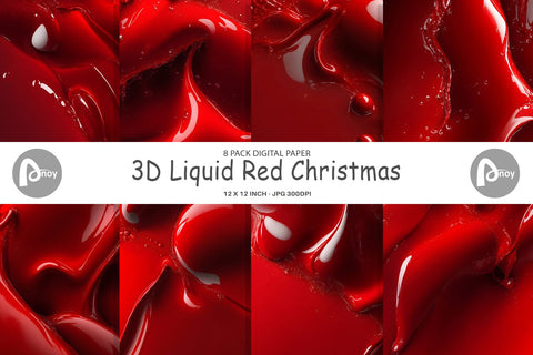Digital Paper 3D Liquid Red Christmas Digital Pattern artnoy 