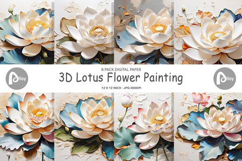 Digital Paper 3D Lotus Flower Painting Digital Pattern artnoy 