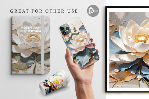 Digital Paper 3D Lotus Flower Painting Digital Pattern artnoy 