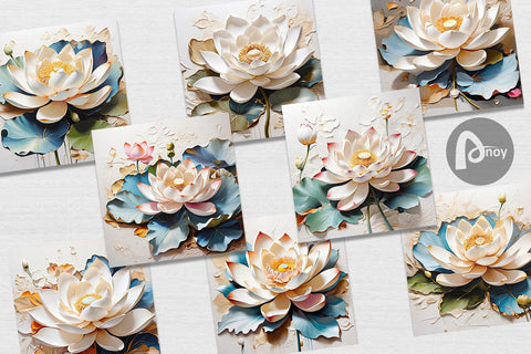 Digital Paper 3D Lotus Flower Painting Digital Pattern artnoy 