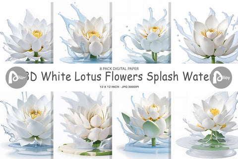 Digital Paper 3D Lotus Splash Water Digital Pattern artnoy 