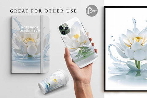 Digital Paper 3D Lotus Splash Water Digital Pattern artnoy 