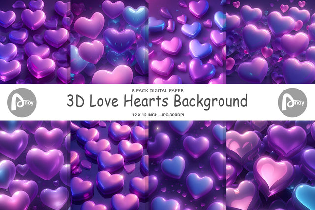 Digital Paper 3D Love Hearts Background Digital Pattern artnoy 
