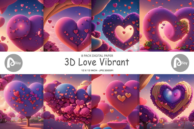 Digital Paper 3D Love Vibrant Digital Pattern artnoy 