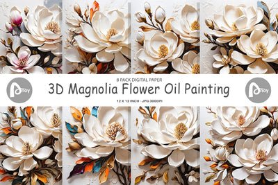 Digital Paper 3D Magnolia Flower Digital Pattern artnoy 