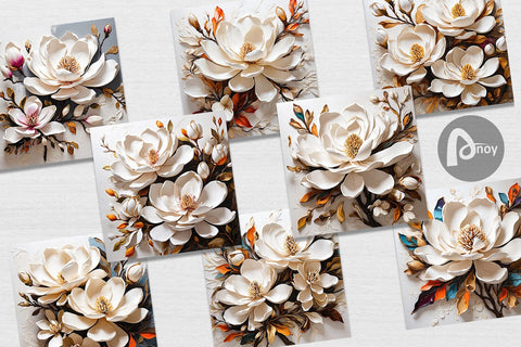 Digital Paper 3D Magnolia Flower Digital Pattern artnoy 