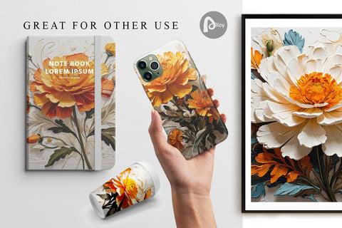 Digital Paper 3D Marigold Flower Digital Pattern artnoy 