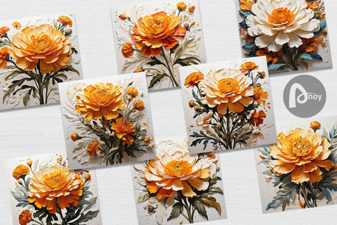 Digital Paper 3D Marigold Flower Digital Pattern artnoy 