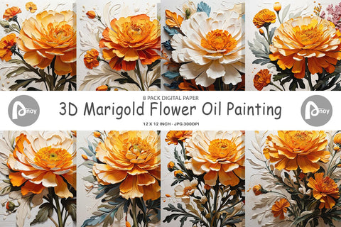 Digital Paper 3D Marigold Flower Digital Pattern artnoy 
