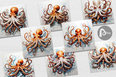 Digital Paper 3D Octopus Painting Digital Pattern artnoy 