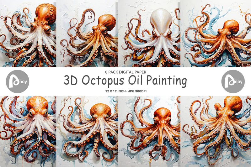 Digital Paper 3D Octopus Painting Digital Pattern artnoy 