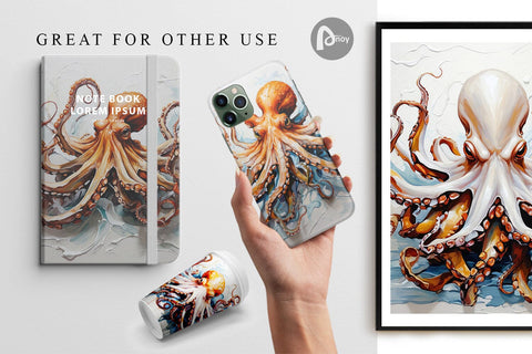 Digital Paper 3D Octopus Painting Digital Pattern artnoy 