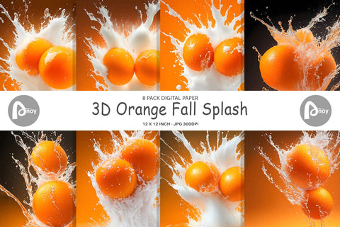 Digital Paper 3D Orange Fall Splash Digital Pattern artnoy 