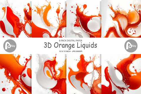 Digital paper 3D Orange Liquids Digital Pattern artnoy 