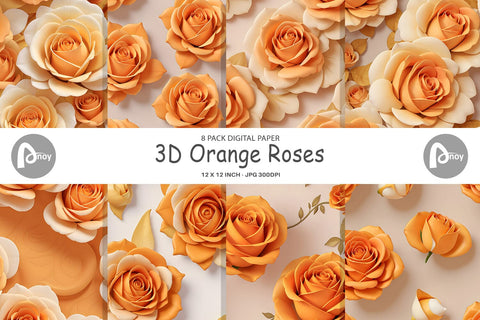 Digital Paper 3D Orange Roses Digital Pattern artnoy 