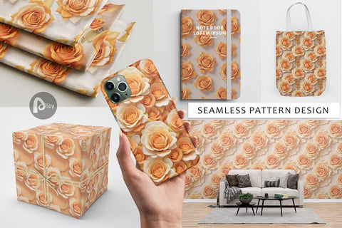 Digital Paper 3D Orange Roses Digital Pattern artnoy 