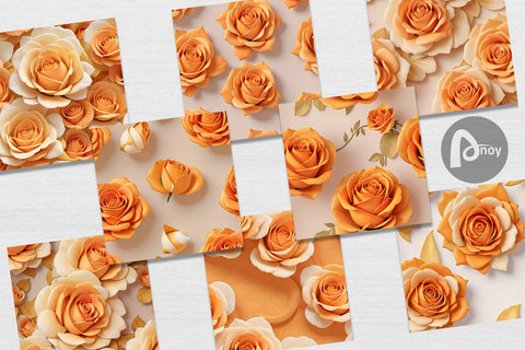 Digital Paper 3D Orange Roses Digital Pattern artnoy 