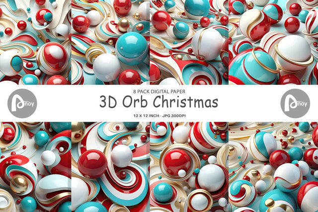 Digital Paper 3D Orb Christmas Digital Pattern artnoy 