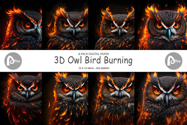 Digital Paper 3D Owl Bird Burning Digital Pattern artnoy 