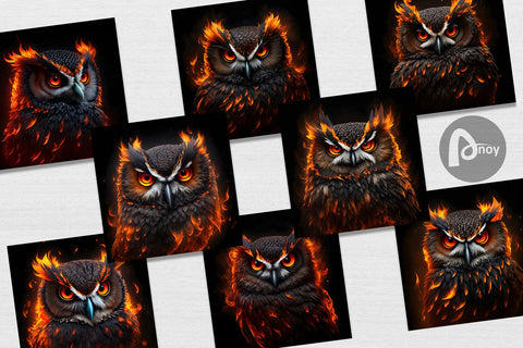 Digital Paper 3D Owl Bird Burning Digital Pattern artnoy 