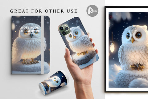 Digital Paper 3D Owl Christmas Digital Pattern artnoy 