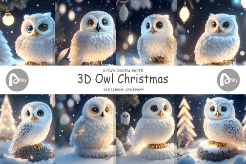 Digital Paper 3D Owl Christmas Digital Pattern artnoy 