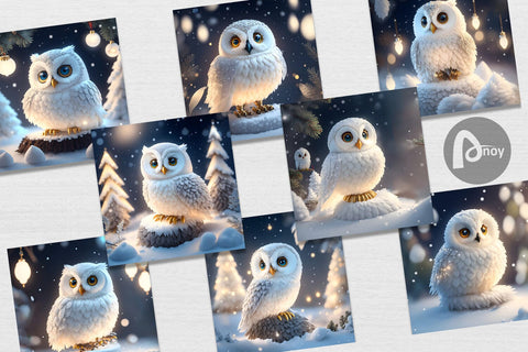 Digital Paper 3D Owl Christmas Digital Pattern artnoy 