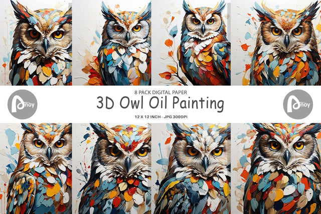 Digital Paper 3D Owl Painting Digital Pattern artnoy 